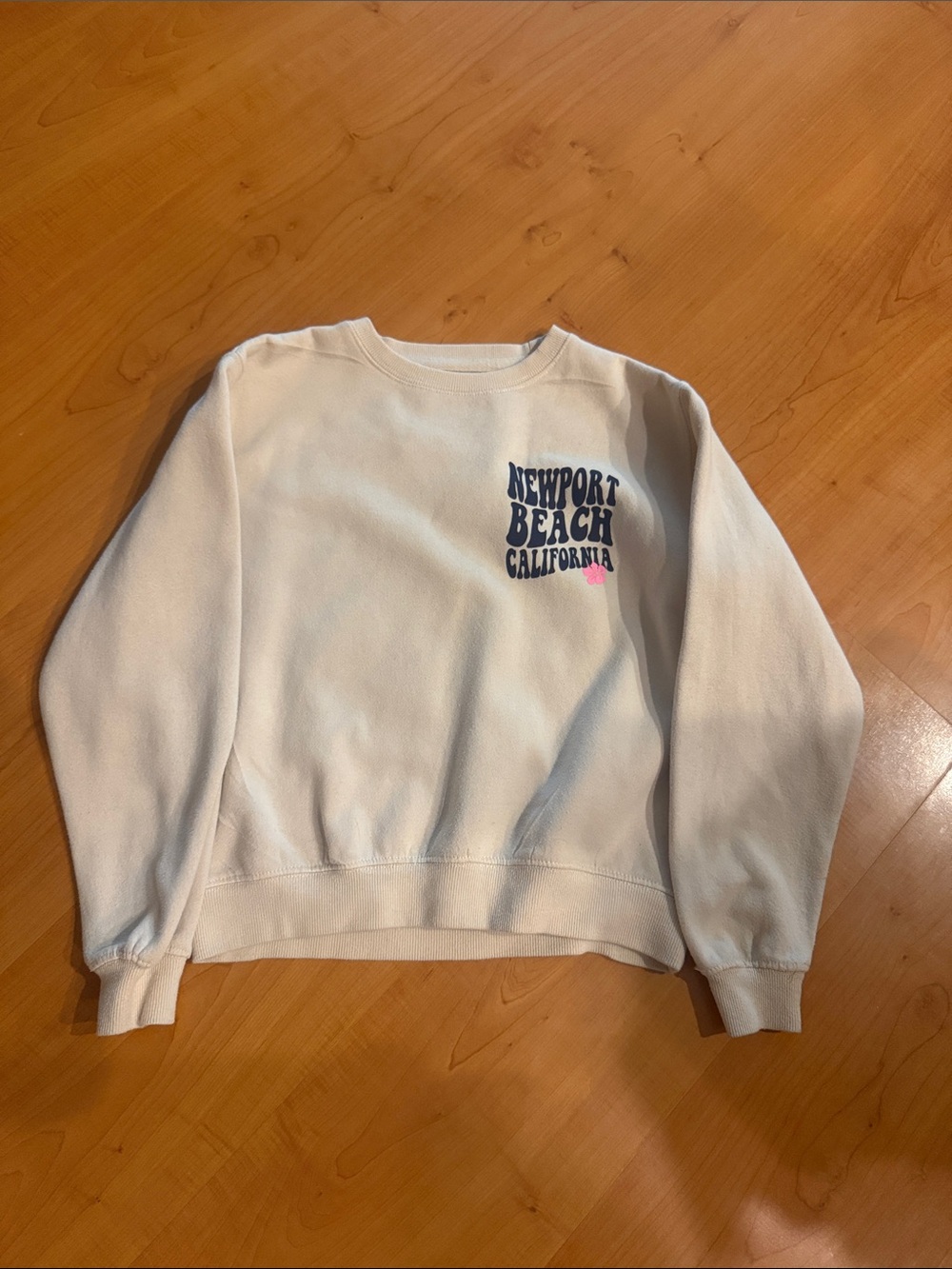 Newport Beach California Graphic Crewneck Sweatshirt - Cream with Navy & Pink